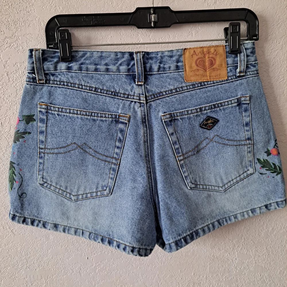 Angels Blue Jean Shorts with Floral Paint Design - Picture 4 of 6